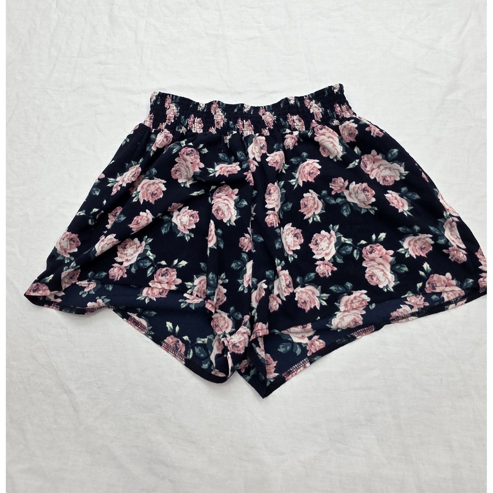 Women's Bear Dance Blue With Pink Floral Print Shorts Size Large